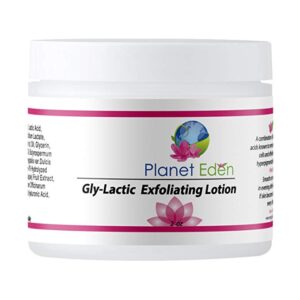 Planet Eden 20% Gly-Lactic Exfoliating Lotion with 10% Glycolic and 10% Lactic Acids - Natural Ingredients with Hyaluronic Acid for Aging and Sun damaged Skin (2 OZ)