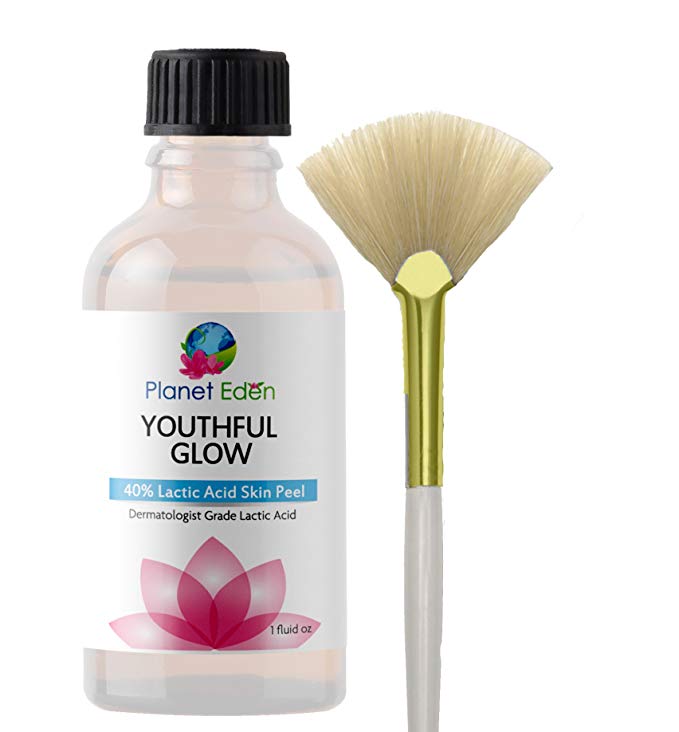 Planet Eden 40% Lactic Acid Skin Peel Kit and Fan Brush - Unbuffered Professional Grade