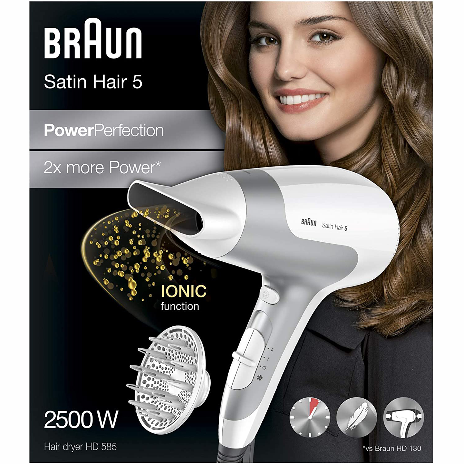 Braun Satin Hair ( 5 ) Iontec Technology Hair Dryer 2500 Watt Hd 585